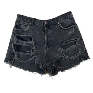 We The Free Distressed Black Denim Cutoff Button Fly Shorts Women's Size 28